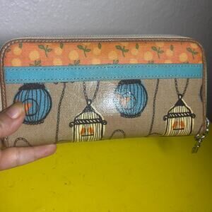 Fossil Key-Per Wallet Birdcage Floral Coated Canvas Zip Around
